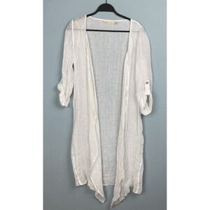 Soft Surroundings White Linen 3/4 Sleeve‎ Open Front Jacket Sz S Gauzy Beach